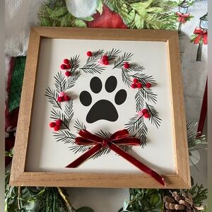 Target Wondershop Christmas Holiday Pet Cat Dog Paw Wreath Hanging Sign 10” NWT